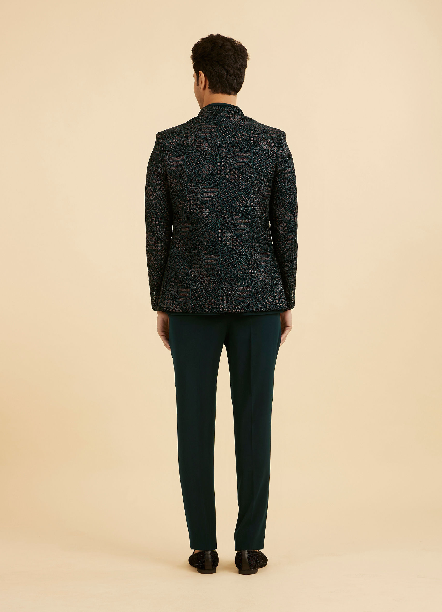 Buy Vijay's Emerald Green Velvet Embroidered Jodhpuri Suit Online